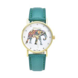 NIB Austrian Crystal Teal Elephant Watch with Faux Leather Strap 6.5"-8.0"